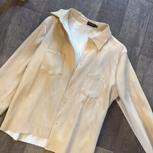 Cream faux leather Button-Up Jacket